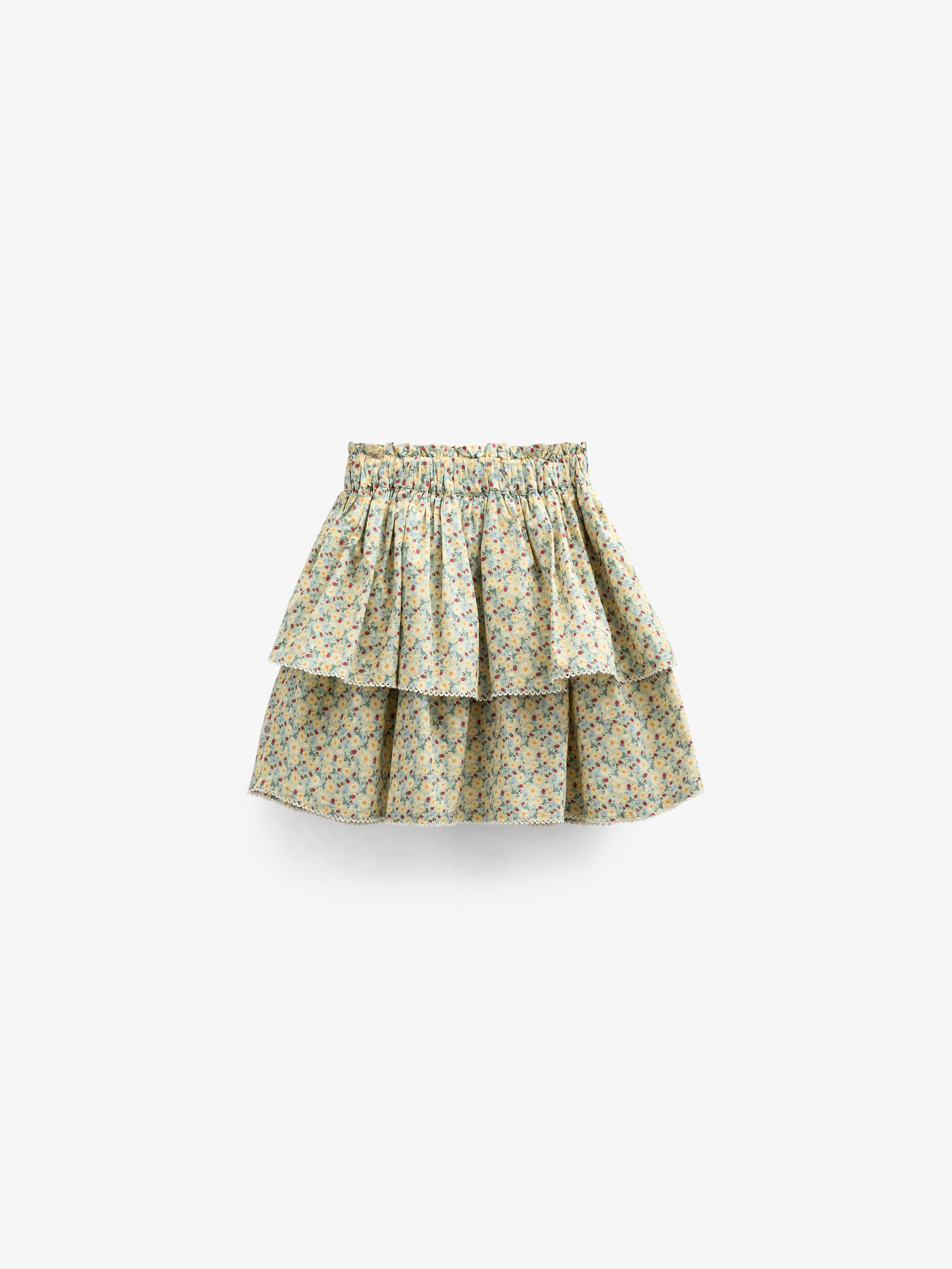 Flower Printed Poplin Frill Skirt - Tween - Green | 100955 Poppy