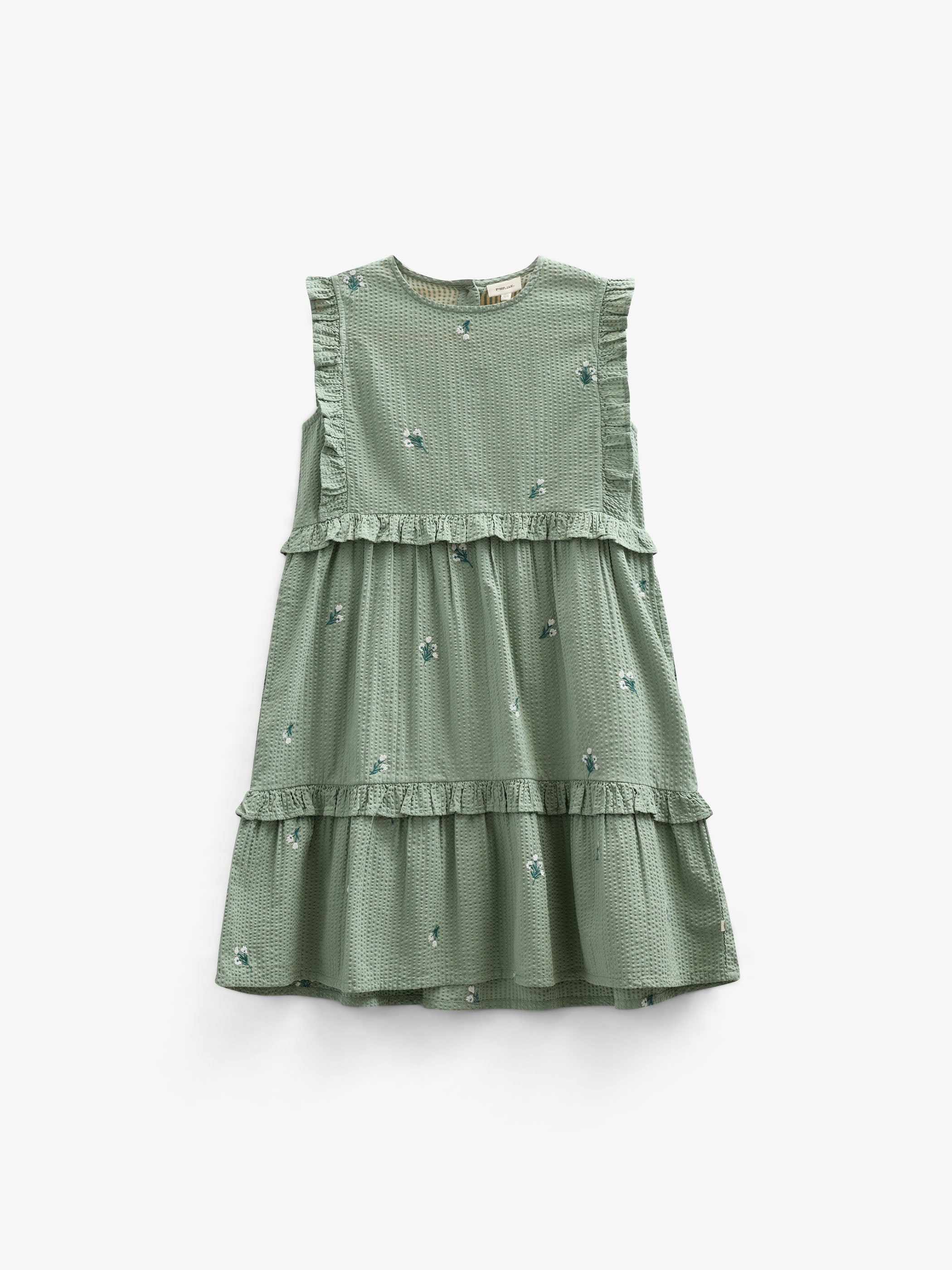 Embroidered Seersucker Dress - Tween - Dusty Green | 100977 Nora