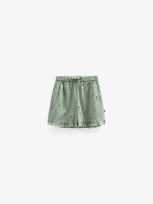 Embroidered Seersucker Shorts - Kids - Dusty Green | 100984 Nora