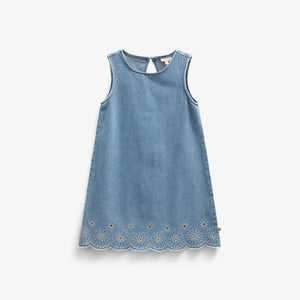 Embroidered Denim Mini Dress - Kids - Light Blue Denim | 101018 Vera