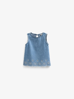 Embroidered Denim Top - Kids - Light Blue Denim | 101020 Vera