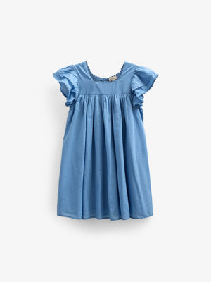 Cotton Dress with Ric Rac Frill - Kids - Dusty Blue | 101036 Alma