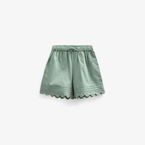 Poplin Shorts with Scallop Edge - Kids - Dusty Green | 101045 Joy