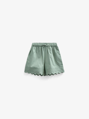 Poplin Shorts with Scallop Edge - Kids - Dusty Green | 101045 Joy