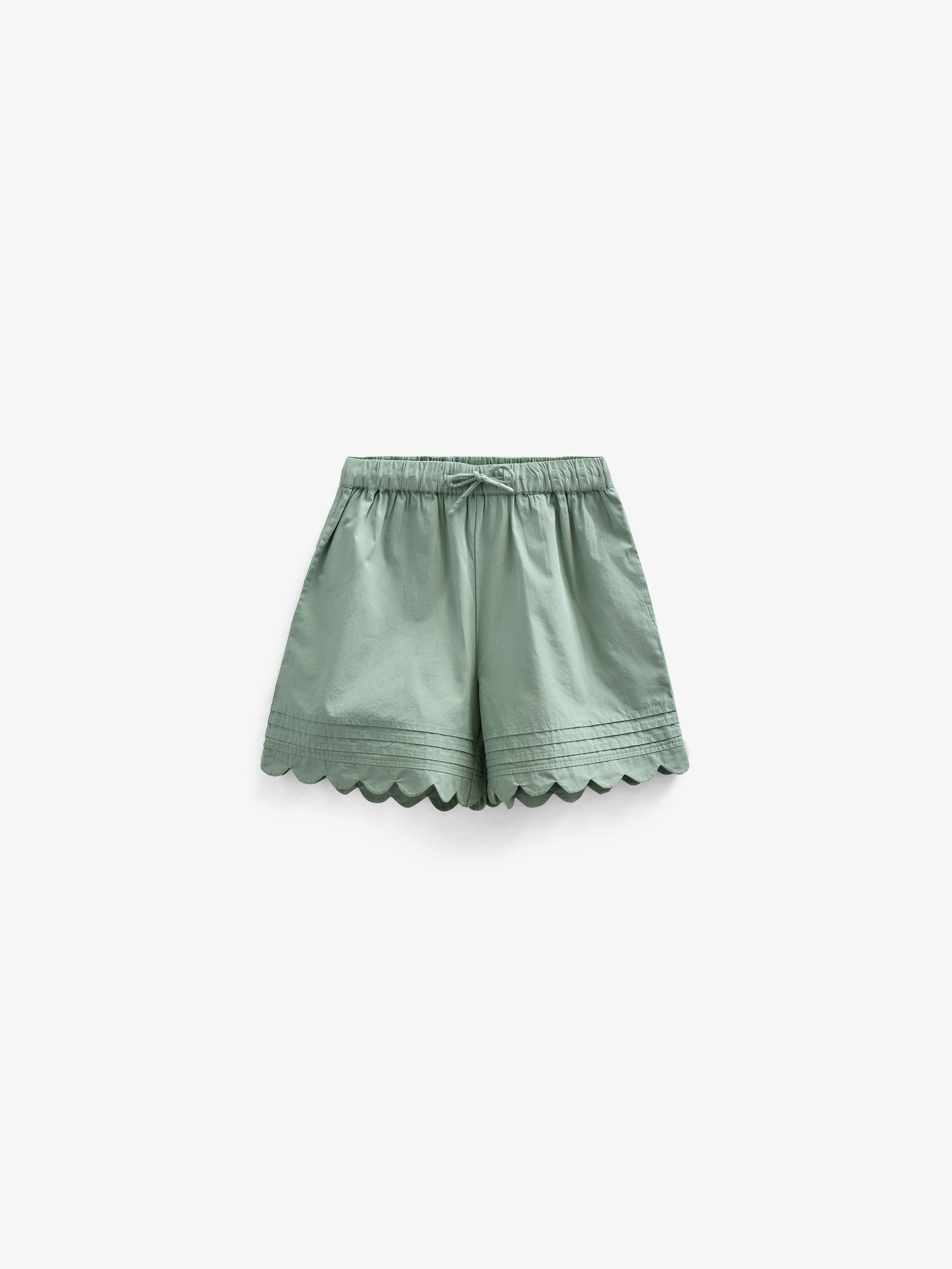 Poplin Shorts with Scallop Edge - Kids - Dusty Green | 101045 Joy