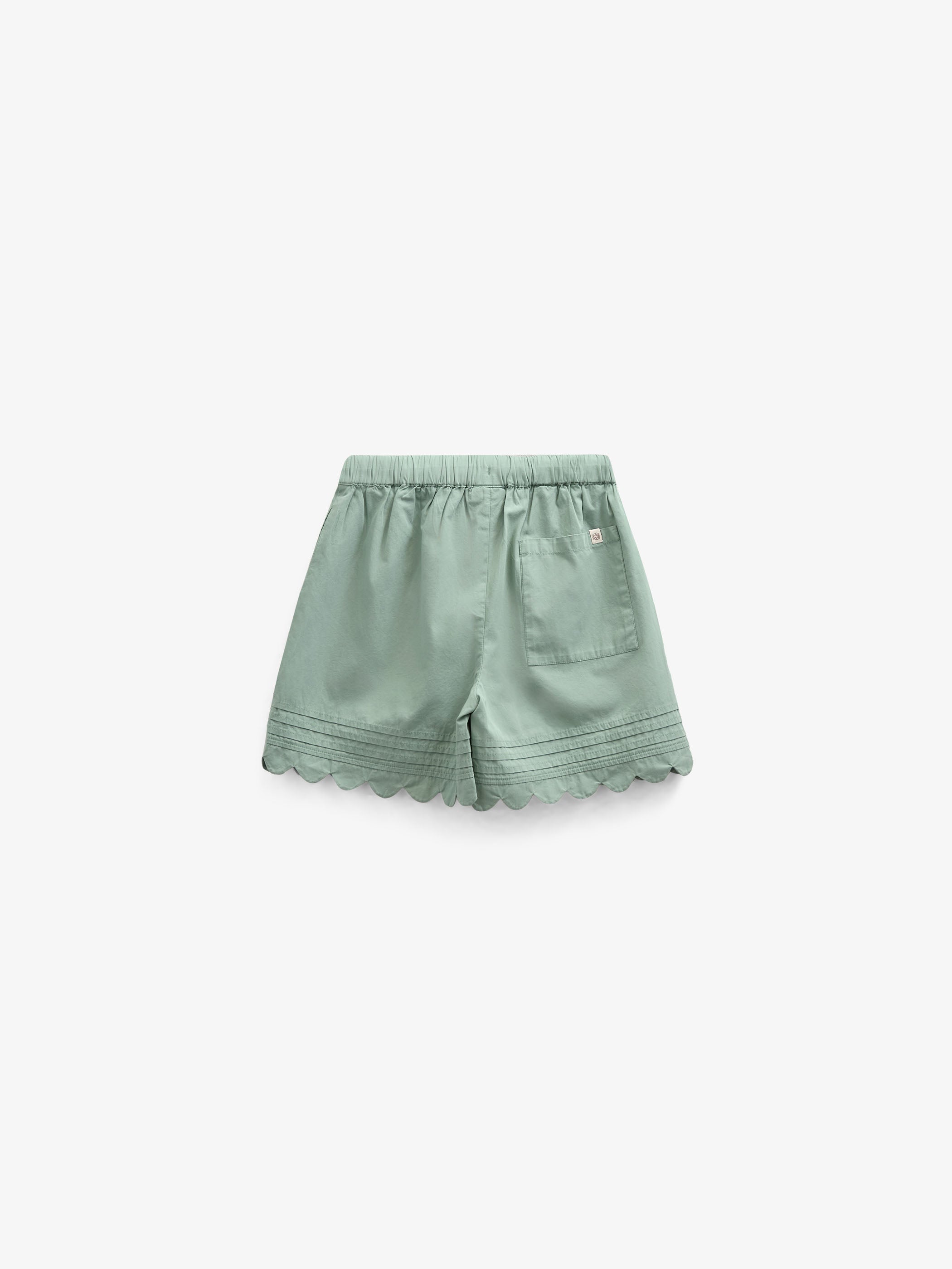 Poplin Shorts with Scallop Edge - Kids - Dusty Green | 101045 Joy