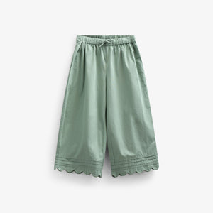 Poplin Trouser with Scallop Edge - Kids - Dusty Green | 101049 Joy