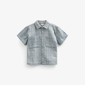 Jacquard Denim Short Sleeve Shirt Jacket - Tween - Blue Denim | 101093 Kyle