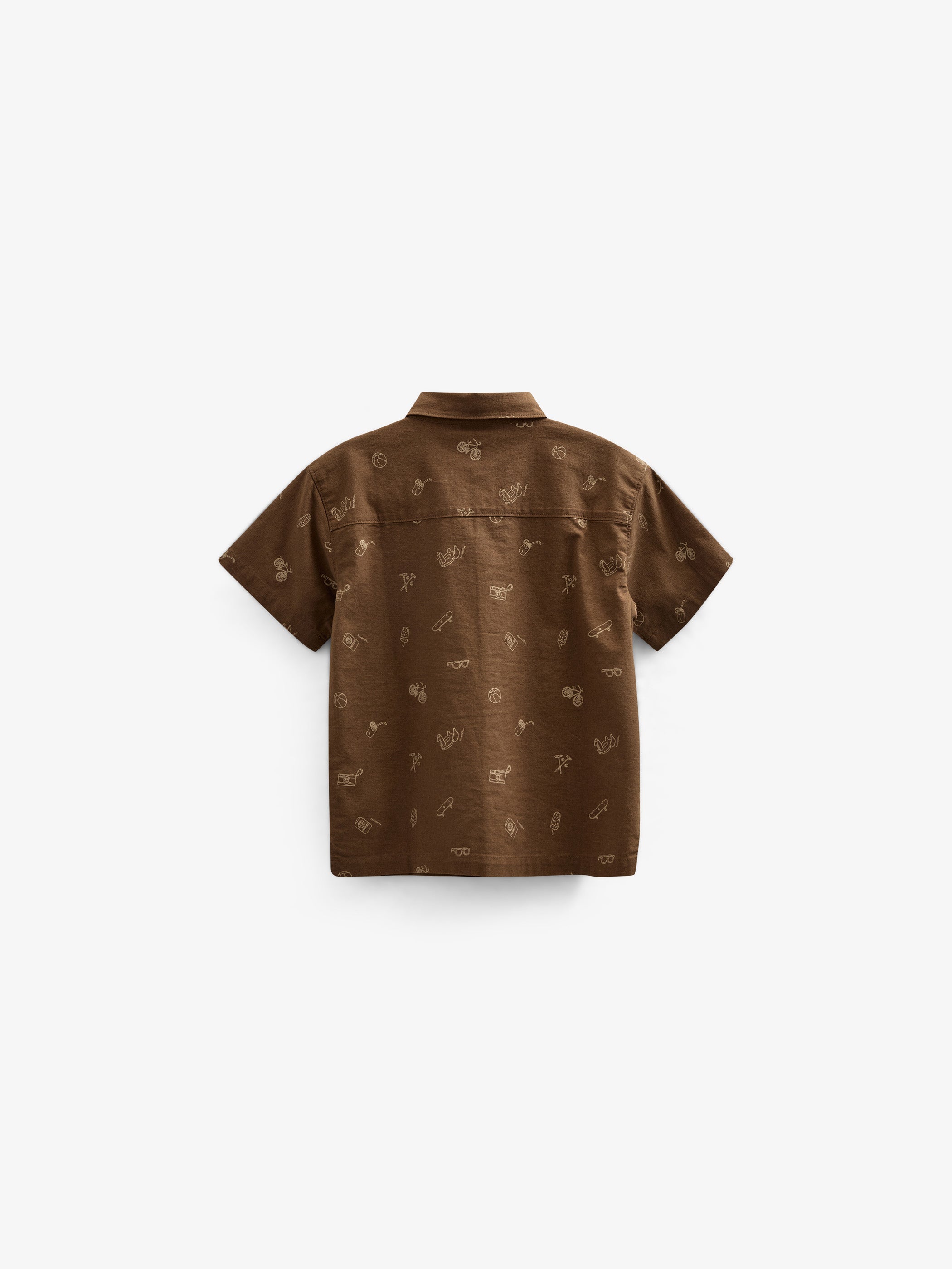 Printed Linen Mix Shirt - Tween - Dark Brown | 101168 William