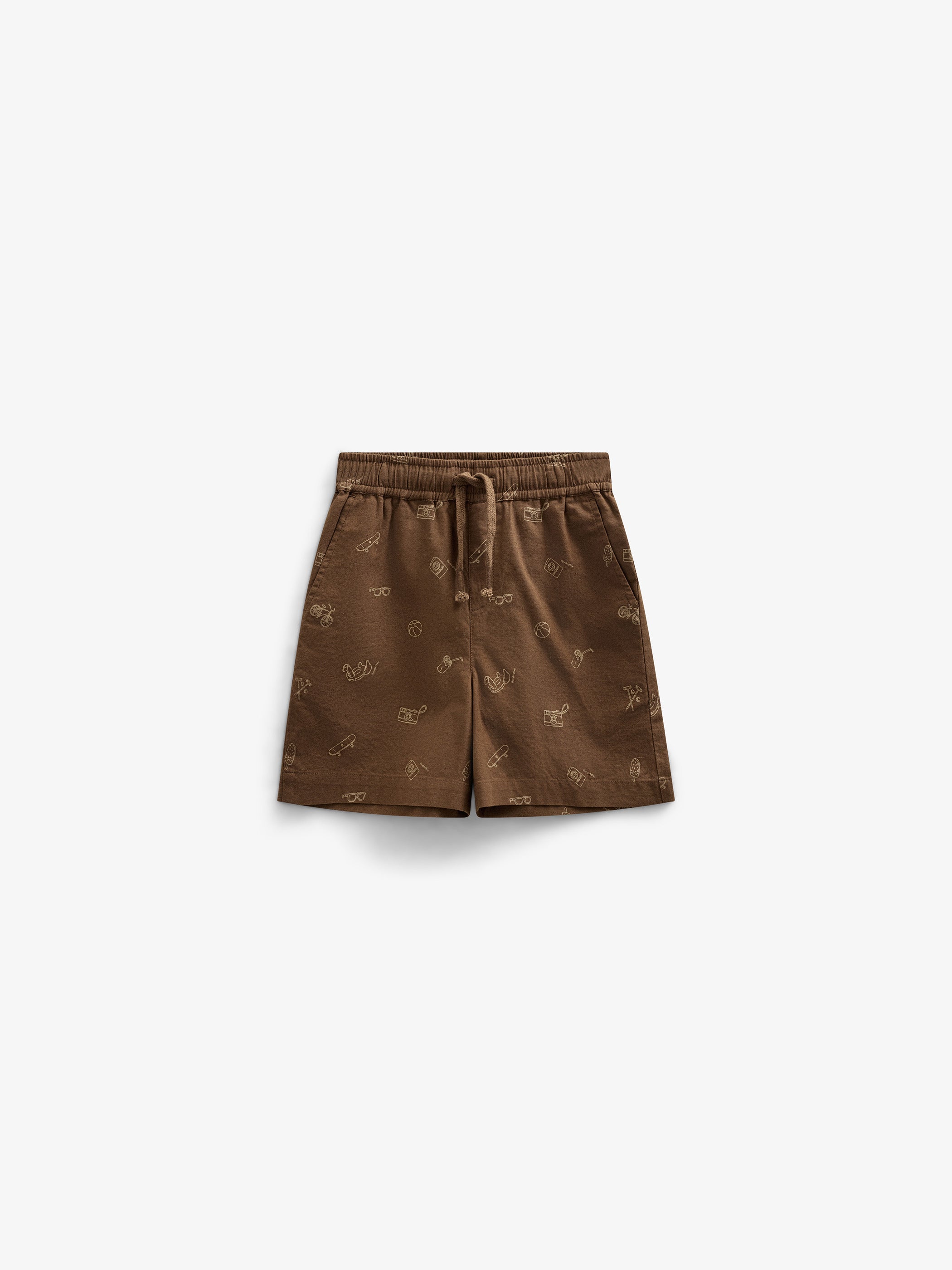 Printed Linen Mix Shorts - Tween - Dark Brown | 101172 William