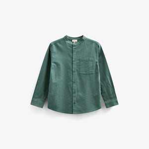 Linen Mix Mandarin Collar Shirt - Tween - Tropical Green | 101204 Lucca