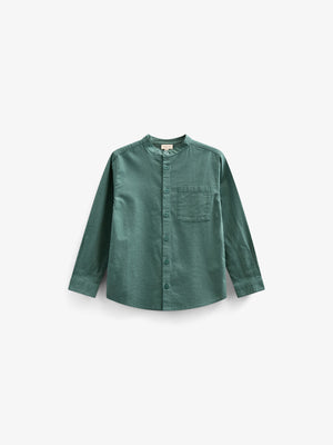 Linen Mix Mandarin Collar Shirt - Tween - Tropical Green | 101204 Lucca