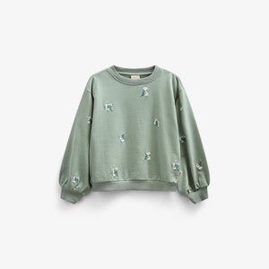 Embroidered Crewneck Sweatshirt - Kids - Dusty Green | 101211 Kimber