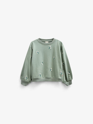 Embroidered Crewneck Sweatshirt - Kids - Dusty Green | 101211 Kimber
