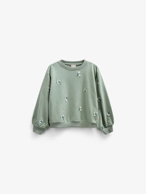 Embroidered Crewneck Sweatshirt - Tween - Dusty Green | 101212 Kimber