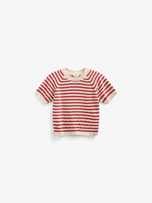 Striped Short Sleeve Cotton Knit - Tween - Cherry Red Stripe | 101240 Martha