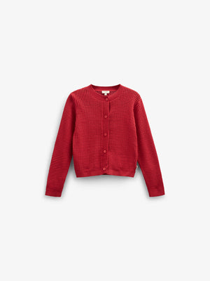 Cotton Knit Cardigan - Kids - Cherry Red | 101269 Katie