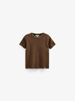 Pointelle t-shirt with contrast picot - Tween - Dark Brown | 101346 Drew