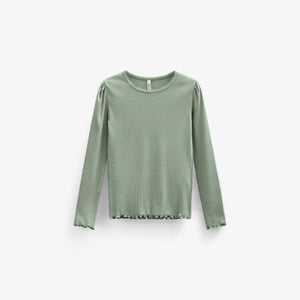 Modal Rib Long Sleeved T-shirt - Kids - Dusty Green | 101310 Lottie