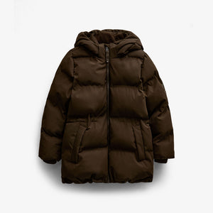 Winter Puffer Jacket with Drawstring - Kids - Dark Brown | 101413 Elenor