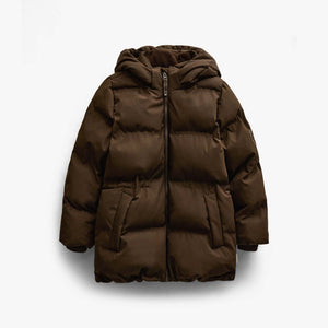 Winter Puffer Jacket with Drawstring - Tween - Dark Brown | 101414 Elenor