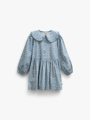 Floral Cotton Dress with Collar - Kids - Blue/Brown | 101427 Nova
