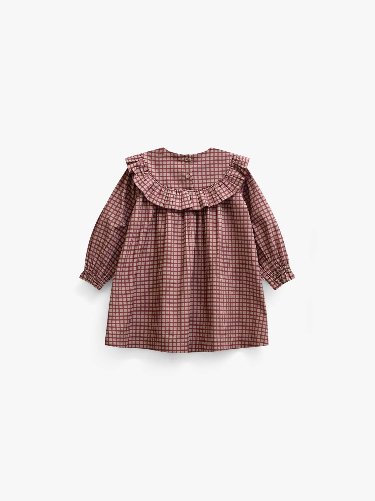 Ruffle Yoke Poplin Dress - Kids - Bordeaux Check | 101440 Julia