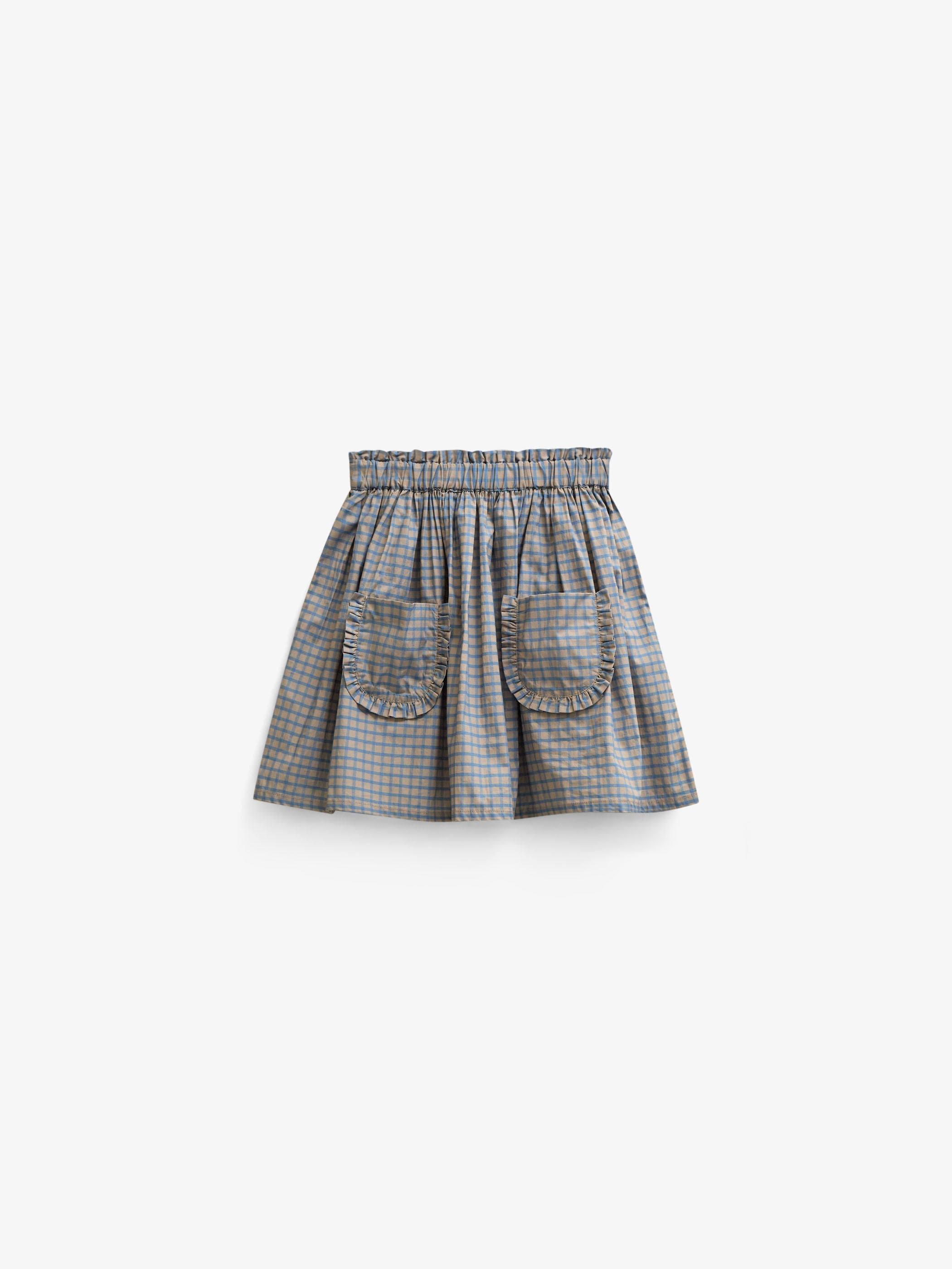 Frill Pocket Poplin Skirt - Kids - Blue Check | 101445 Julia