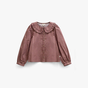 Frill Collar Poplin Blouse - Tween - Bordeaux Check | 101450 Julia