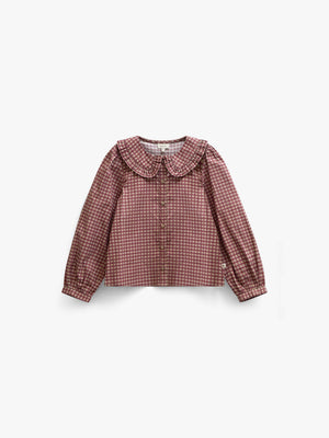 Frill Collar Poplin Blouse - Tween - Bordeaux Check | 101450 Julia