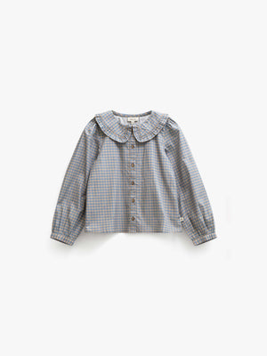 Frill Collar Poplin Blouse - Kids - Blue Check | 101451 Julia