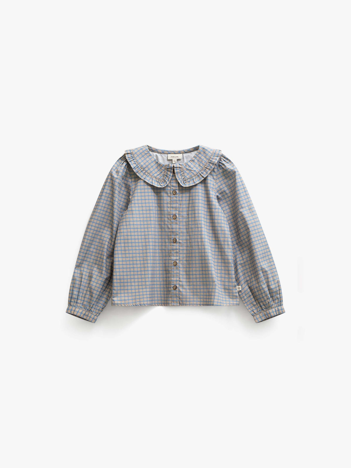 Frill Collar Poplin Blouse - Kids - Blue Check | 101451 Julia