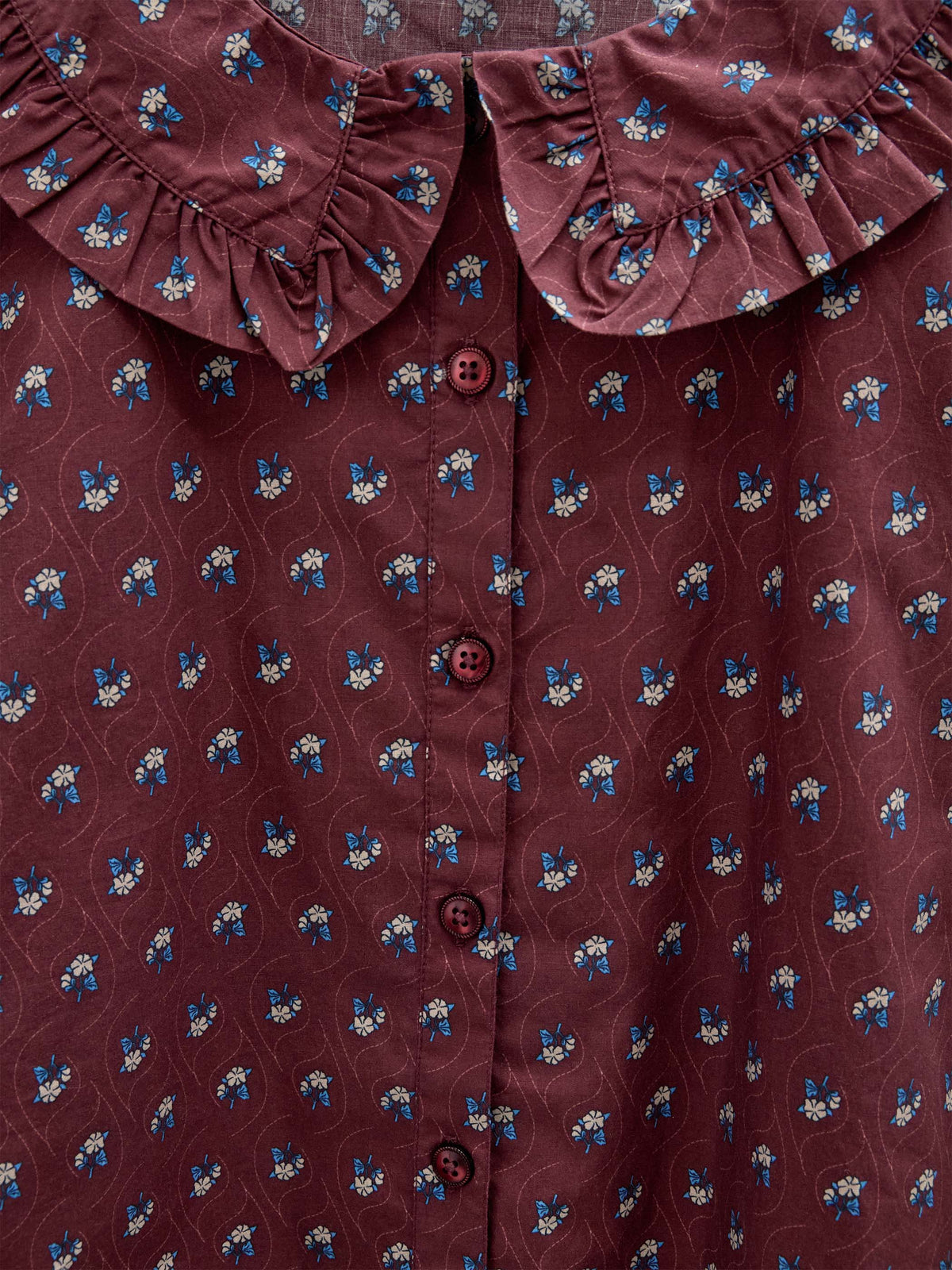 Frill Collar Poplin Blouse - Kids - Bordeaux Flowerprint | 101453 Julia