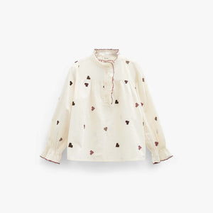 Heart Embroidered Cotton Blouse - Tween - Rose/Bordeaux | 101458 Elina