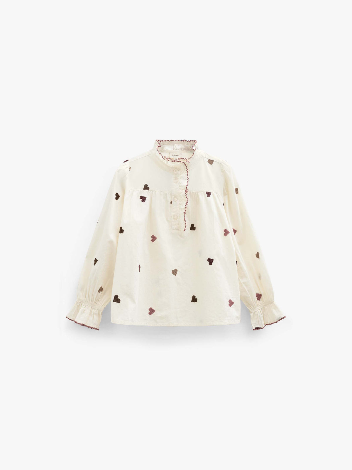 Heart Embroidered Cotton Blouse - Tween - Rose/Bordeaux | 101458 Elina