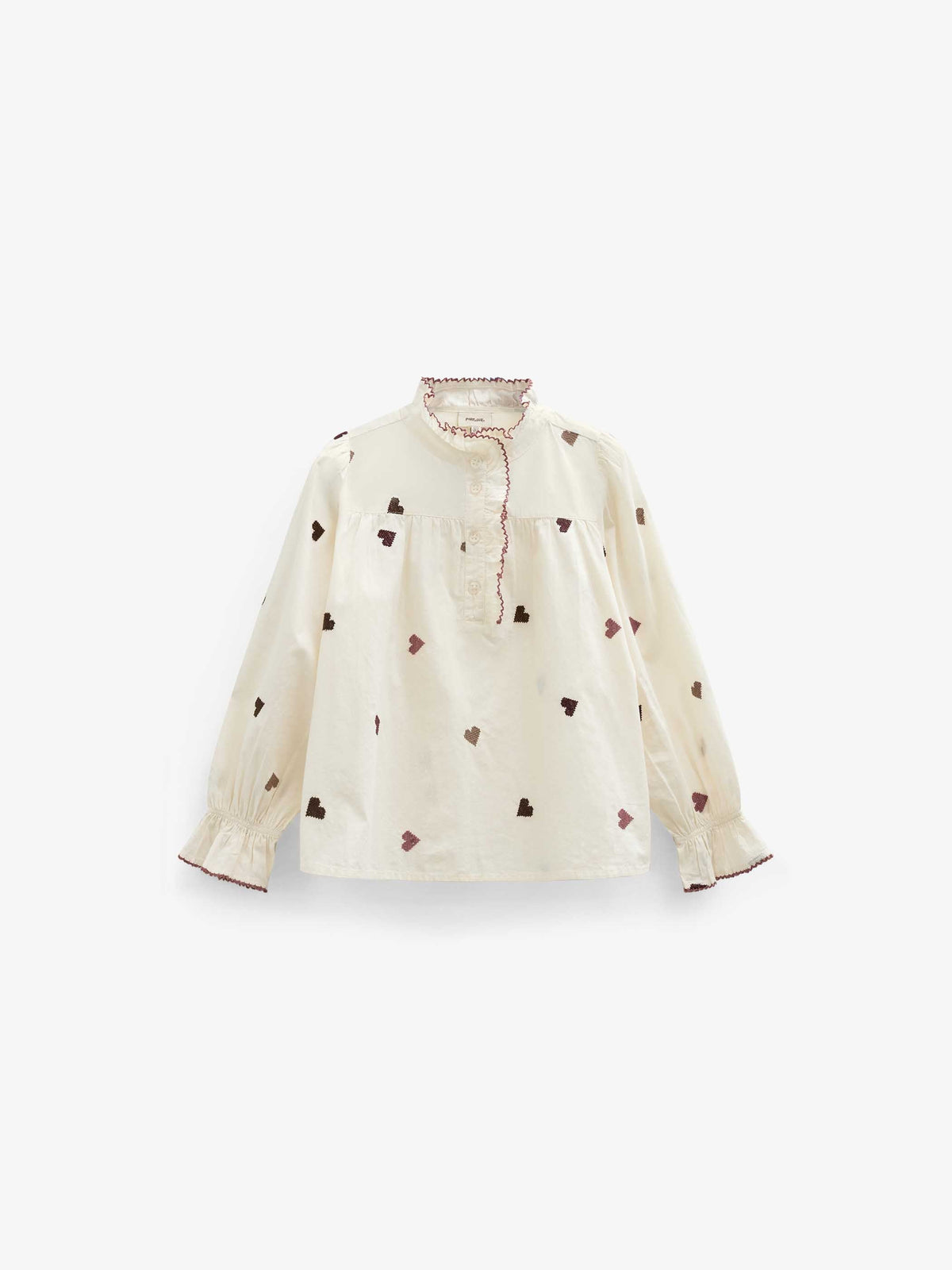 Heart Embroidered Cotton Blouse - Kids - Rose/Bordeaux | 101457 Elina