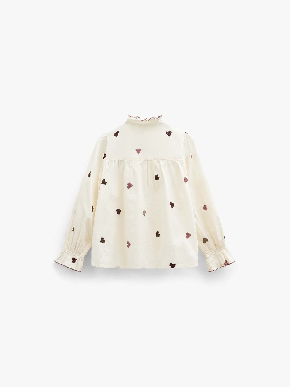 Heart Embroidered Cotton Blouse - Tween - Rose/Bordeaux | 101458 Elina