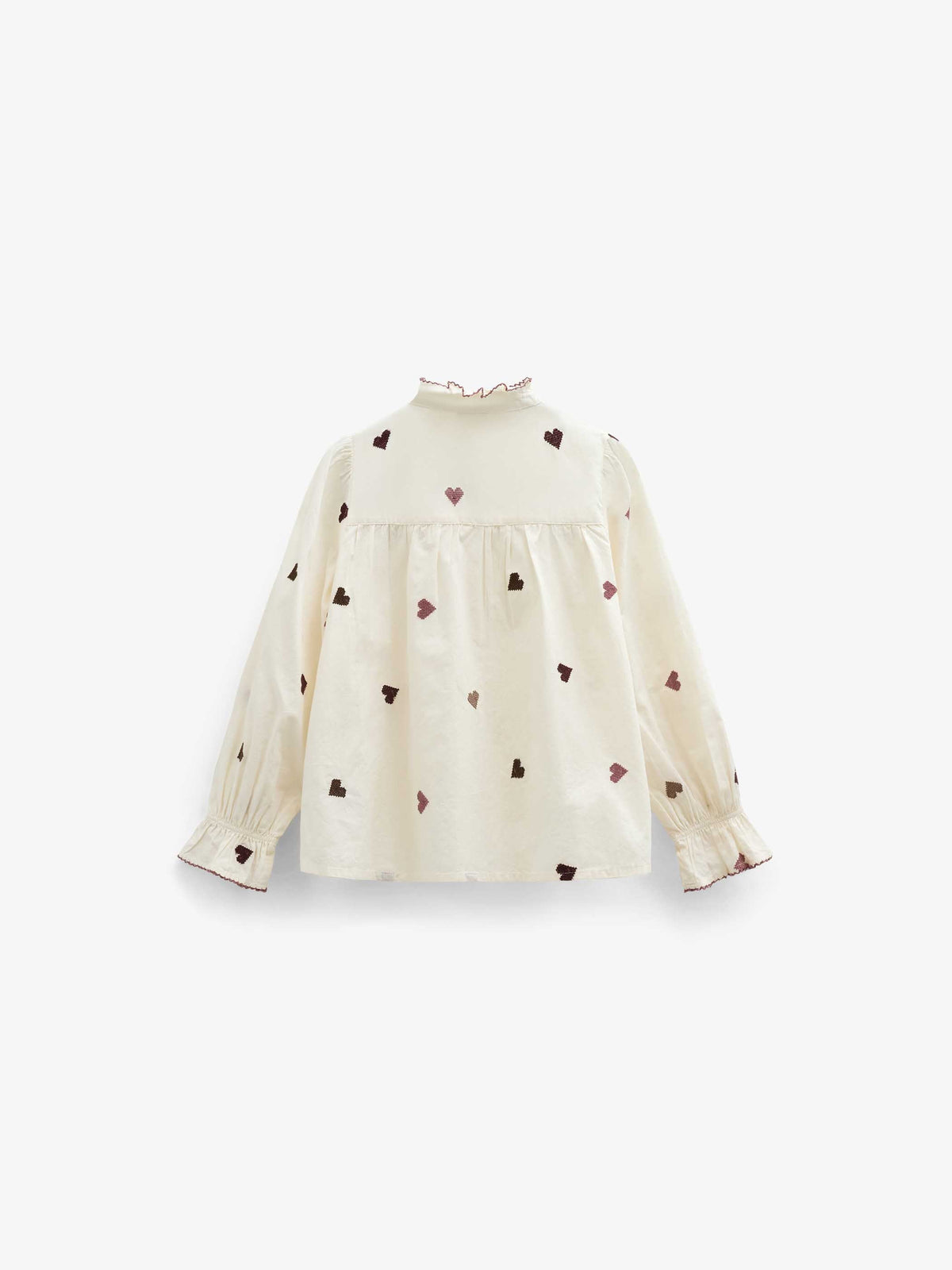 Heart Embroidered Cotton Blouse - Kids - Rose/Bordeaux | 101457 Elina