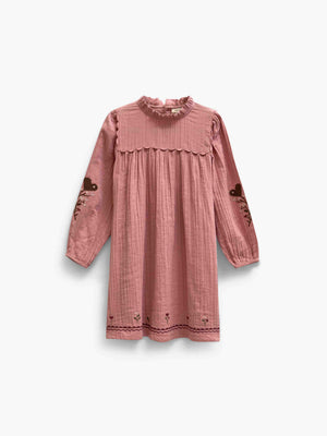 Cross-Stitch Double Gauze Dress - Kids - Dusty Rose | 101465 Laureen