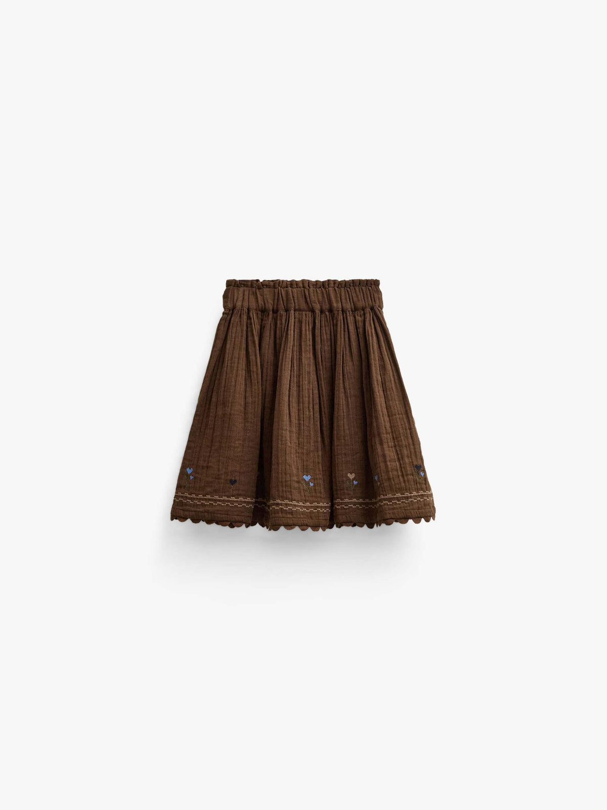 Cross-Stitch Double Gauze Skirt - Tween - Brown | 101472 Laureen