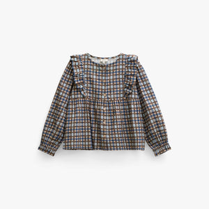 Checked Cotton Frill Blouse - Tween - Blue | 101496 Penny