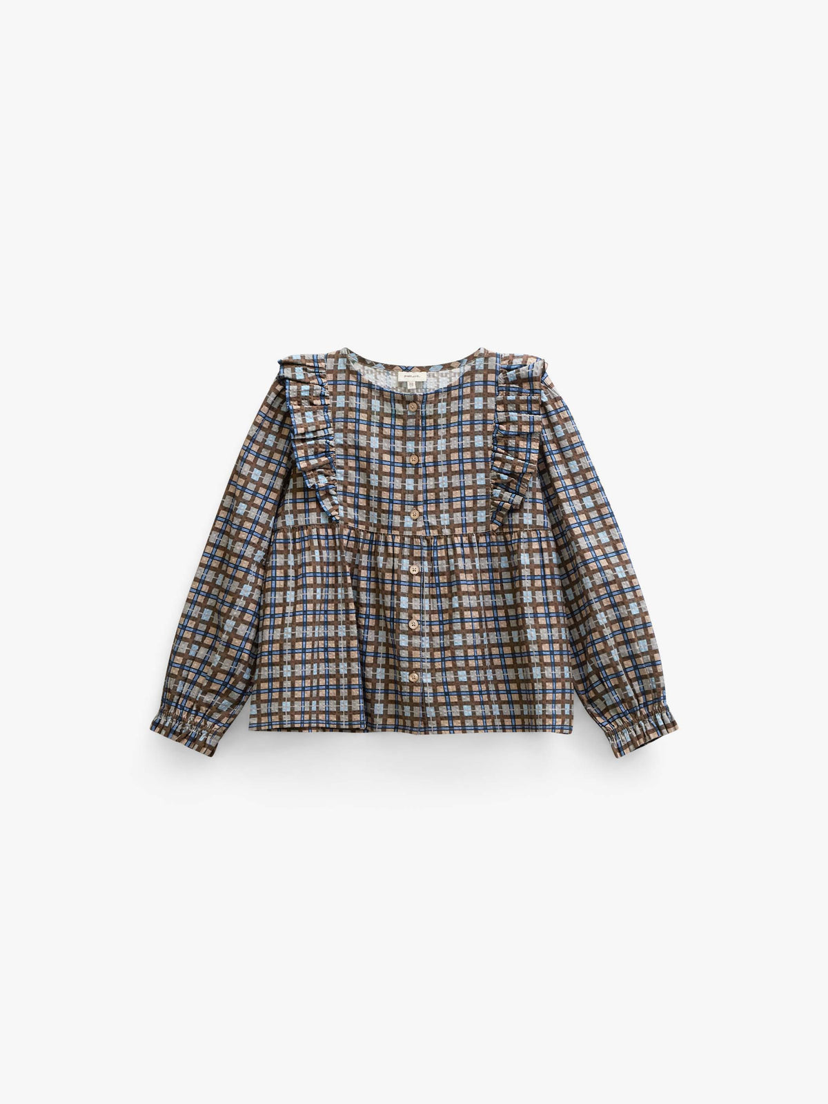 Checked Cotton Frill Blouse - Tween - Blue | 101496 Penny