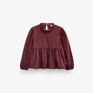 Solid Peplum Jersey Blouse - Tween - Bordeaux | 101548 Heidi