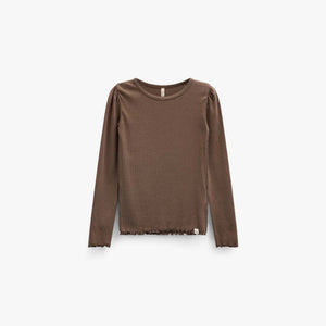 Ribbed Modal-Blend Long-Sleeve T-Shirt - Tween - Brown | 101558 Lottie