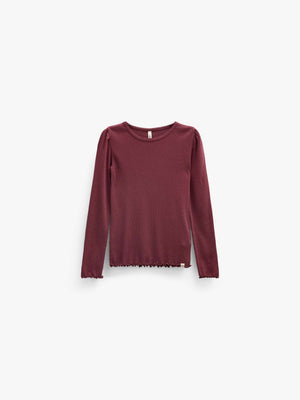 Ribbed Modal-Blend Long-Sleeve T-Shirt - Kids - Bordeaux | 101561 Lottie