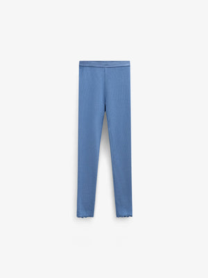 Ribbed Modal-Blend Leggings - Kids - Dusty Blue | 101571 Lottie