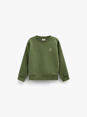 Smiley Crew Neck Sweatshirt - Kids - Moss Green | 101575 Andrew