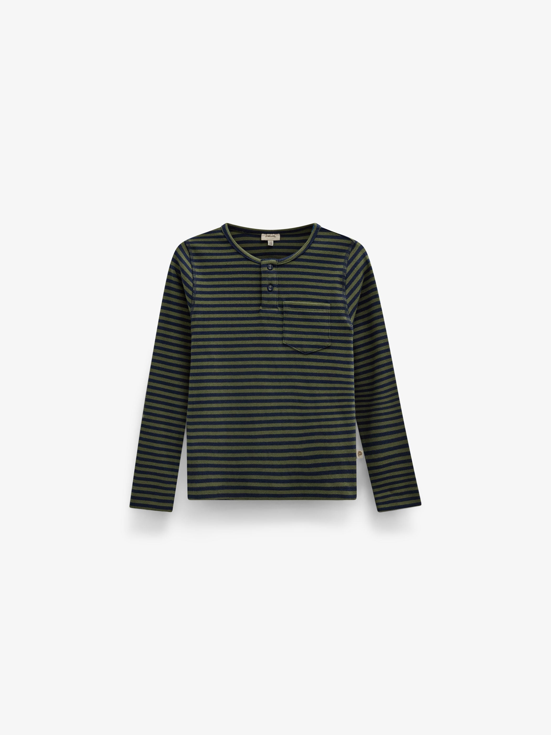 Ribbed Long-Sleeve Henley T-Shirt - Tween - Moss Green/Navy Stripe | 101596 Conrad