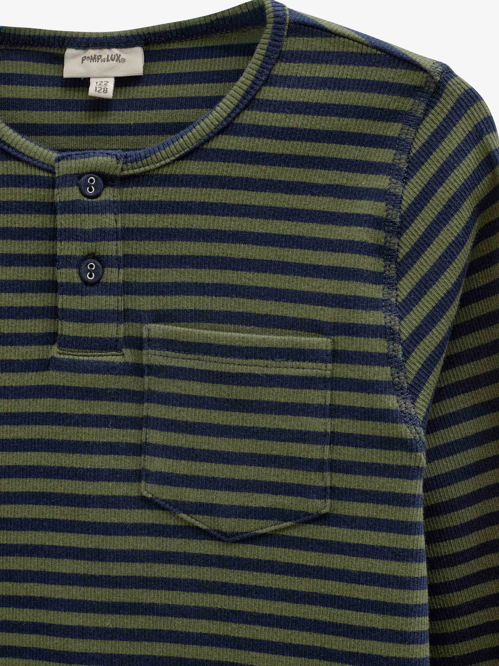 Ribbed Long-Sleeve Henley T-Shirt - Tween - Moss Green/Navy Stripe | 101596 Conrad