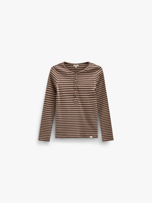 Striped Rib Long-Sleeve T-Shirt - Kids - Brown/Light Brown | 101614 Gloria